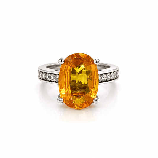 14K White Gold ~ 5.60 Carat Rare Yellow Sapphire Ladies Diamond Ring