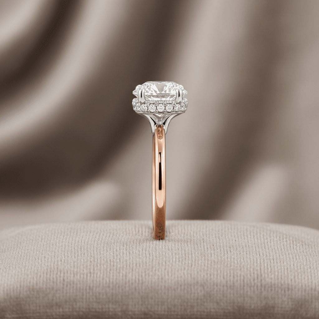 1.85 Total Carat Round Under-Halo Diamond Engagement Ring F VS2