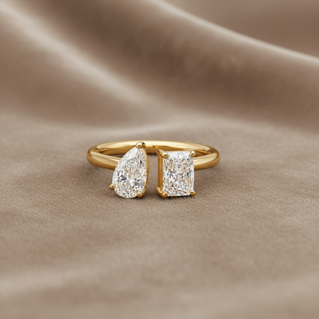 Lab Grown Diamond RING1081~ Toi et Moi, Pear & Radiant Cut