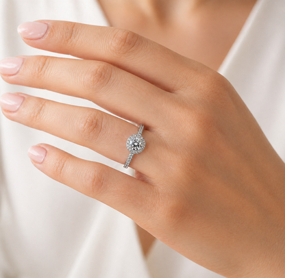 "ENGR03192" Round Cut Halo Set Pave Diamond Engagement Ring