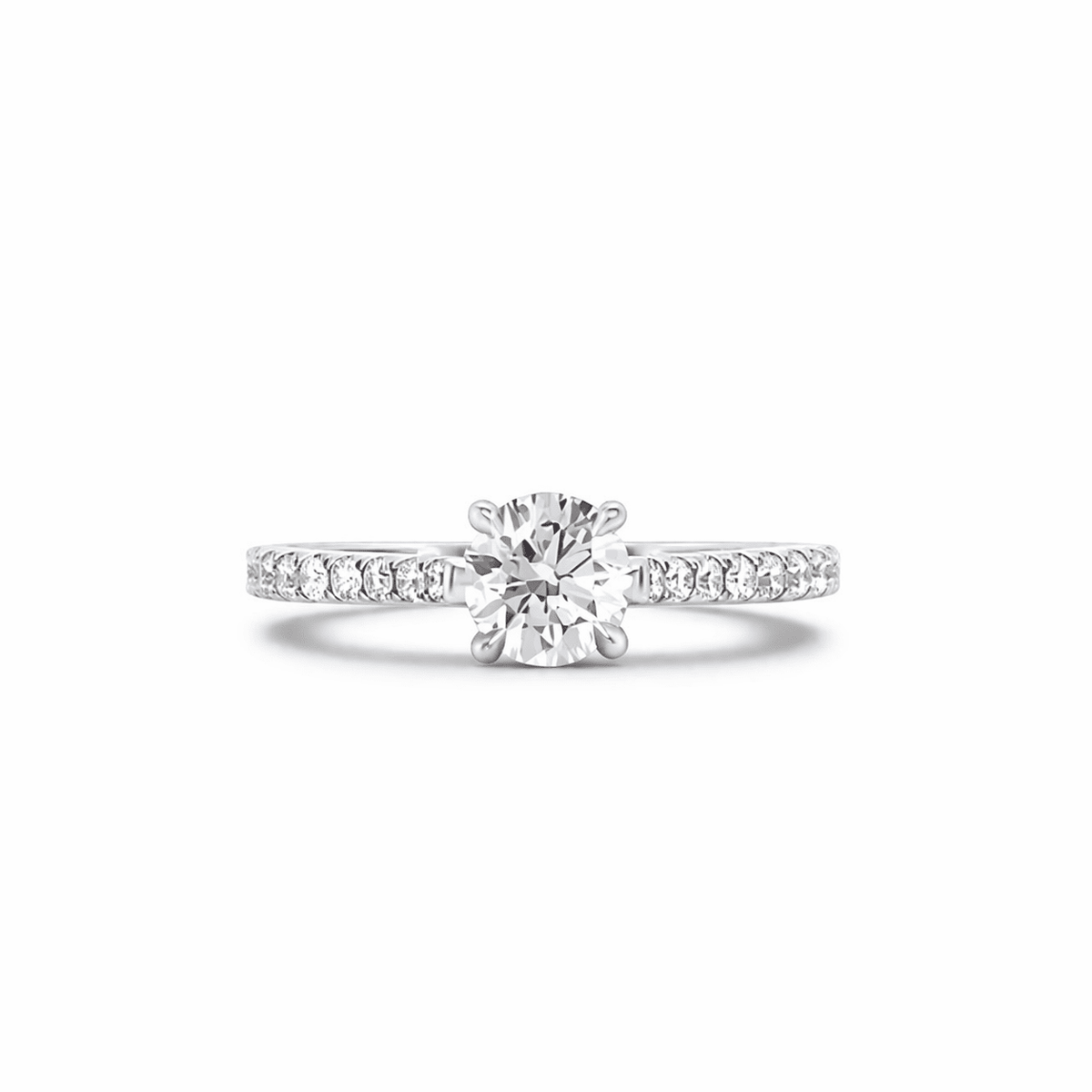 "ENGR03354" 0.99 Carat Round Diamond With Pavé Cathedral Setting in 18K White Gold