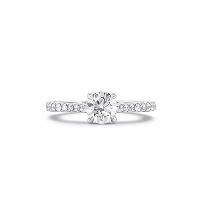 "ENGR03354" 0.99 Carat Round Diamond With Pavé Cathedral Setting in 18K White Gold