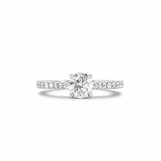 "ENGR03354" 0.99 Carat Round Diamond With Pavé Cathedral Setting in 18K White Gold
