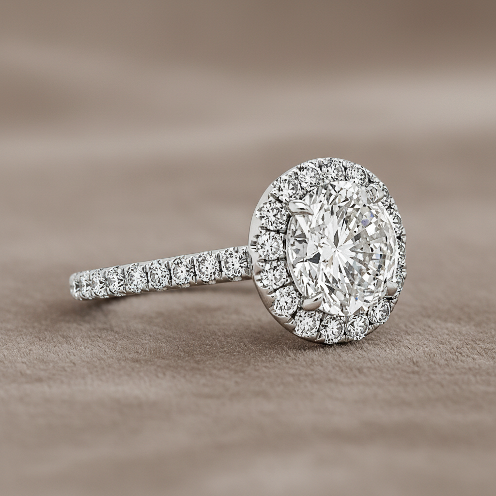 "ENGR02671" 2.82 Carat Round Brilliant Diamond with Halo Engagement Ring in 18K White Gold