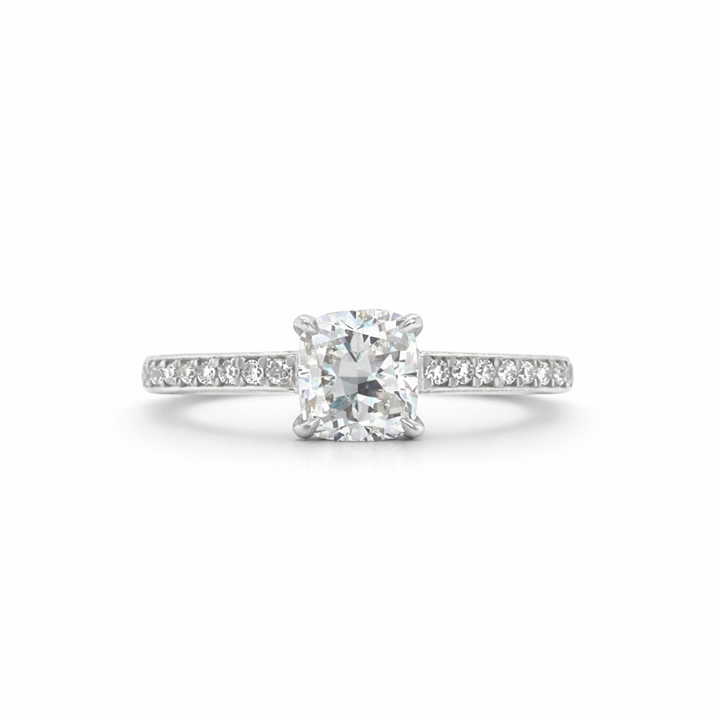 "ENGR02626" 0.98 Carat Cushion Cut Diamond Engagement Ring With Invisible Set Pavé