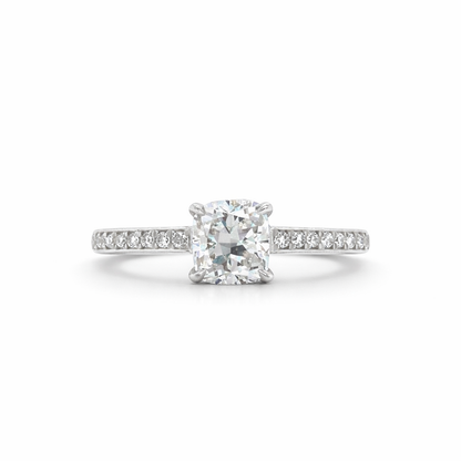 "ENGR02626" 0.98 Carat Cushion Cut Diamond Engagement Ring With Invisible Set Pavé