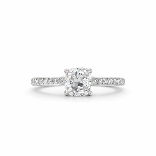 "ENGR02626" 0.98 Carat Cushion Cut Diamond Engagement Ring With Invisible Set Pavé