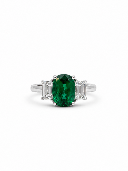 Natural Cushion & Emerald Cut Diamond Three Stone Ring RINGS1123