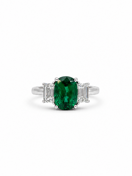 Natural Cushion & Emerald Cut Diamond Three Stone Ring RINGS1123