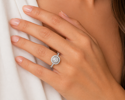 "ENGR03404" 1.42 Carat Round Diamond Double Halo Engagement Ring in 18K White Gold