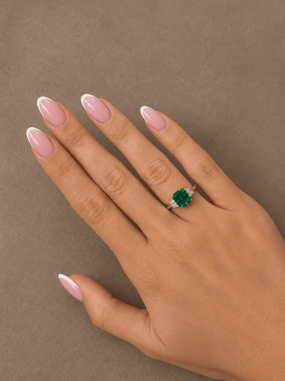 Natural Three Stone Emerald Cut-Emerald & Trillion Side Stones RINGS1122~ 1.53 carats