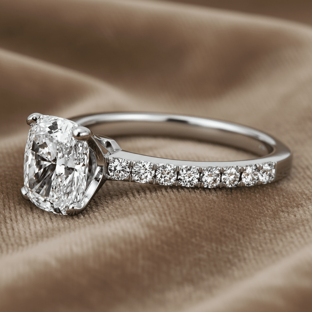 "ENGR02869" Cushion Cut Solitaire Diamond Engagement Ring