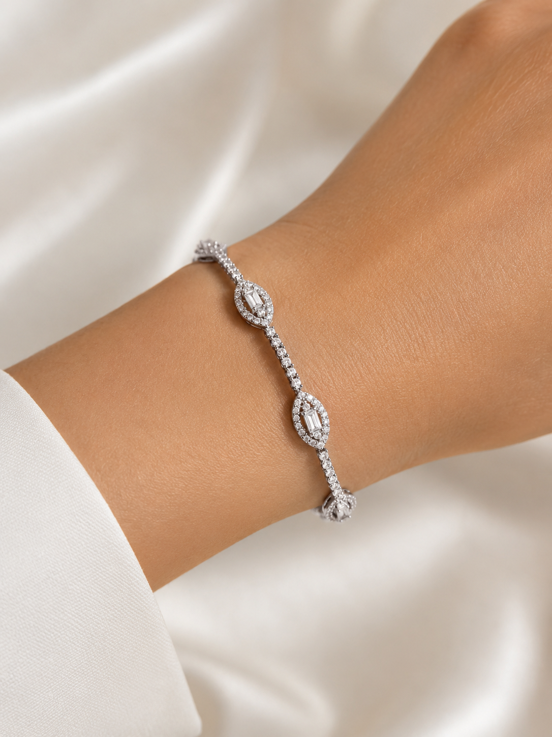 Natural Diamond Marquise Halo Tennis Bracelet BRAC10197~ 2.35 carats 18K White Gold