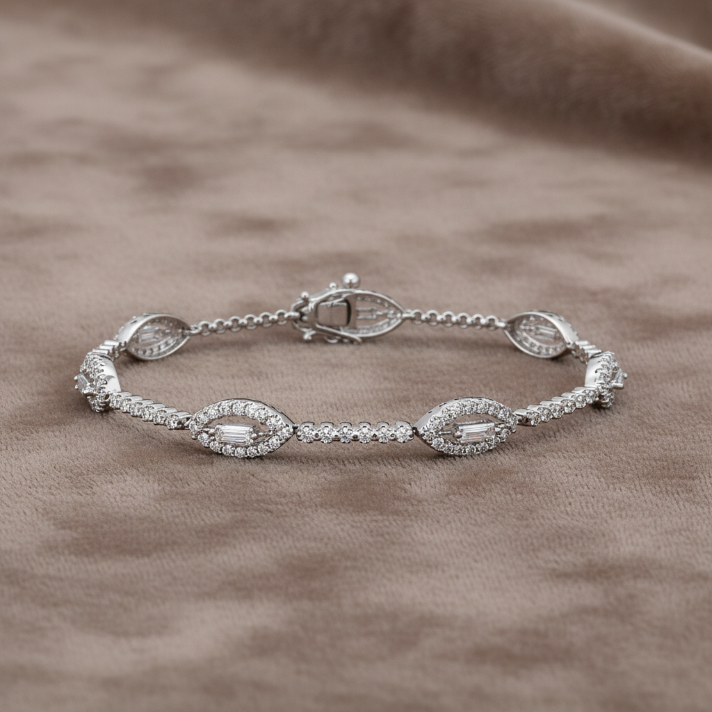 Natural Diamond Marquise Halo Tennis Bracelet BRAC10197~ 2.35 carats 18K White Gold