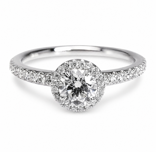 "ENGR03192" Round Cut Halo Set Pave Diamond Engagement Ring