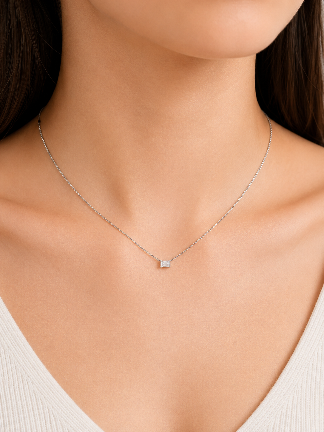 Lab Grown Diamond NECK1069~ Solitaire Emerald Cut