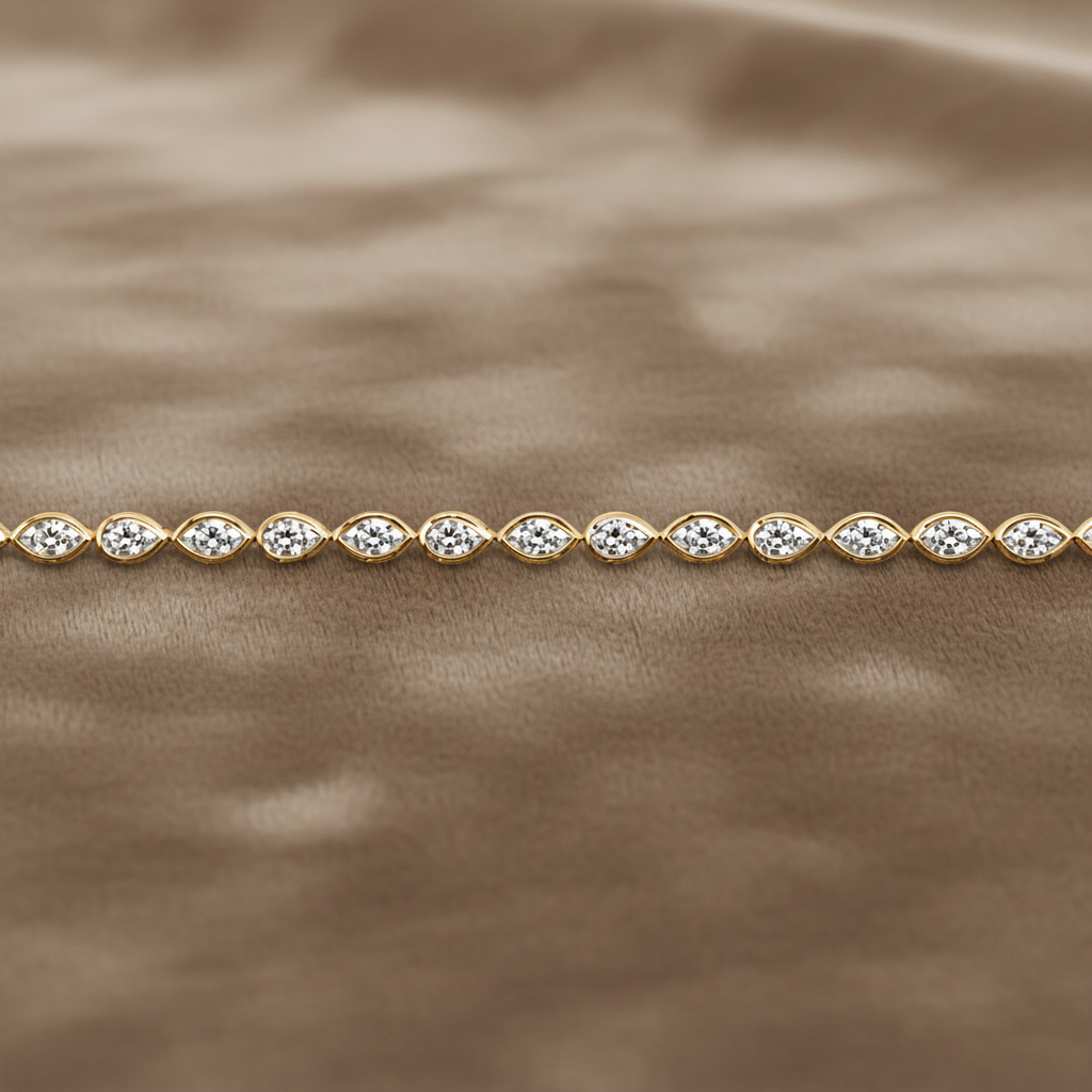 Natural Diamond Pear & Marquise Cut Bezel Set Tennis Bracelet BRAC10115 ~ 2.55 carats 18K Yellow Gold