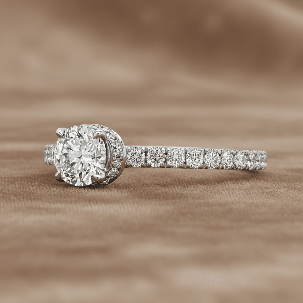 "ENGR03193" 0.40 Carat GIA Round Diamond Hidden Halo Engagement Ring