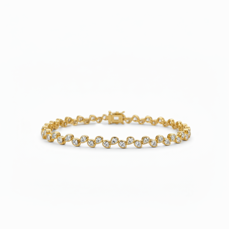 Natural Diamond Pear Cut Bezel Set Tennis Bracelet BRAC10116 ~ 4.81 carats 18K Yellow Gold