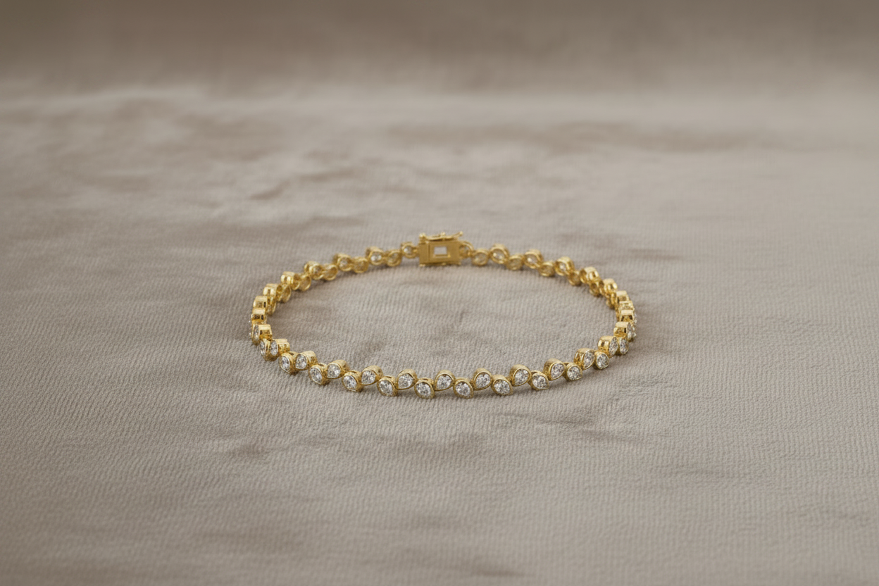 Natural Diamond Pear Cut Bezel Set Tennis Bracelet BRAC10116 ~ 4.81 carats 18K Yellow Gold