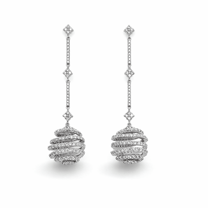 3.92 Carat Round Spiral Dangle Earrings in 18K White Gold