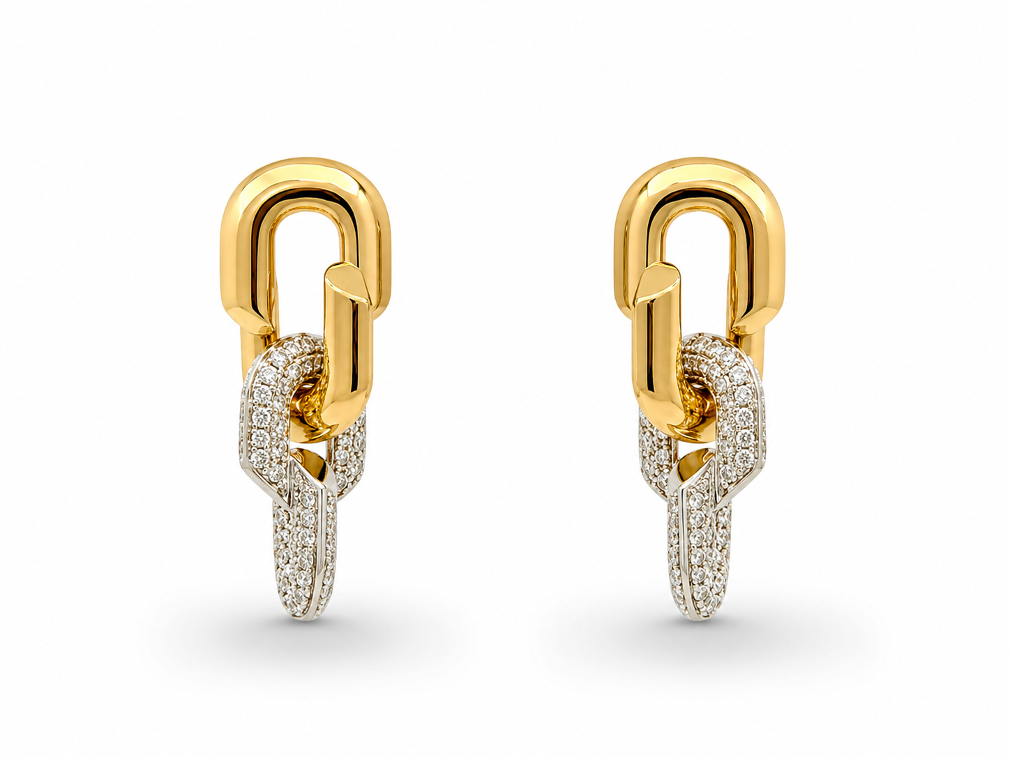 Sloane Pave Link Drop Earrings~ 18K Yellow Gold