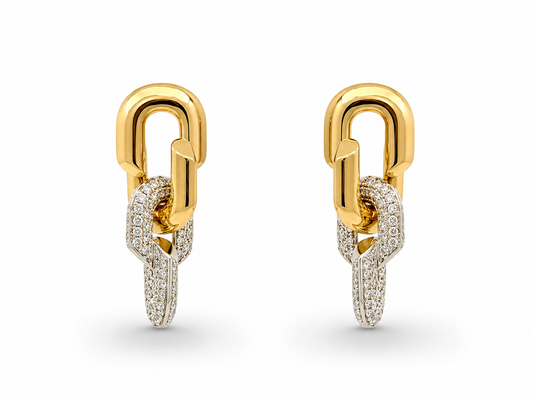 Sloane Pave Link Drop Earrings~ 18K Yellow Gold
