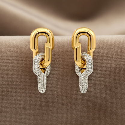 Sloane Pave Link Drop Earrings~ 18K Yellow Gold