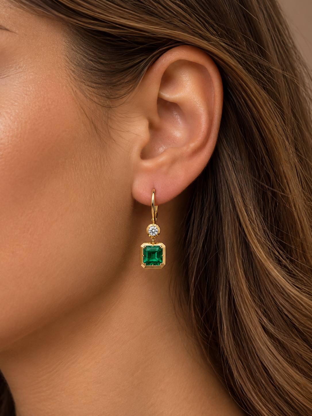 Colombiam Emerald & Diamond Asscher - Cut Drop Earrings 14K Yellow Gold