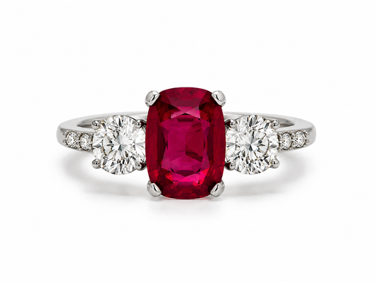 Platinum 3 Stone Diamond & Ruby Ring