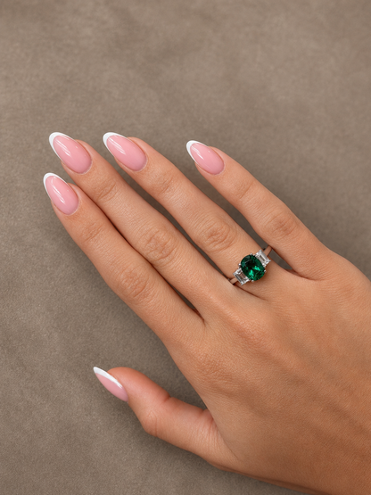 Natural Cushion & Emerald Cut Diamond Three Stone Ring RINGS1123