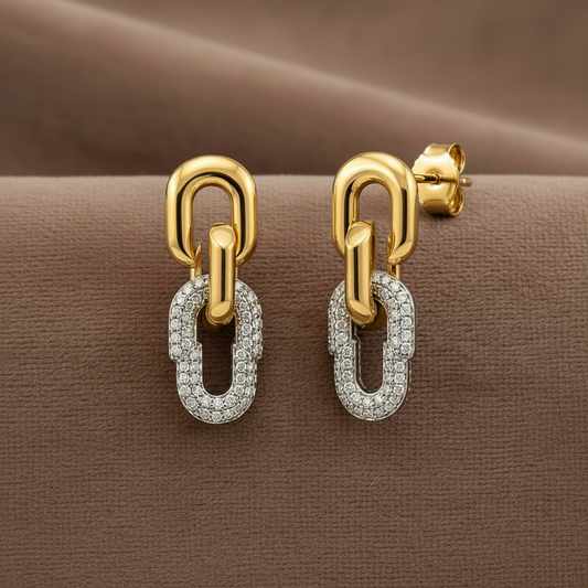 Sloane Pave Link Drop Earrings~ 18K Yellow Gold