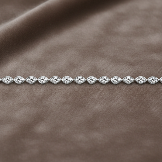 Natural Diamond Pear & Marquise Cut Bezel Set Tennis Bracelet BRAC10116 ~ 2.55 carats 18K White Gold