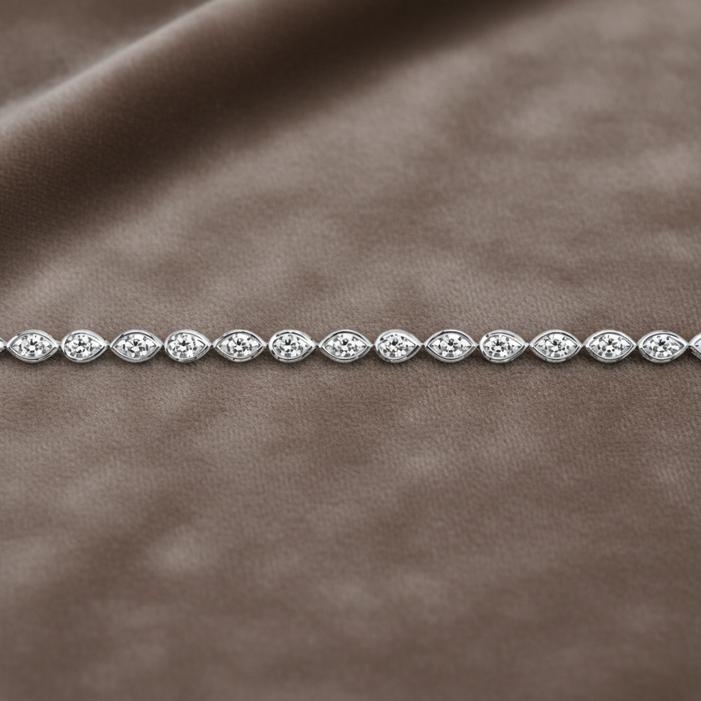 Natural Diamond Pear & Marquise Cut Bezel Set Tennis Bracelet BRAC10116 ~ 2.55 carats 18K White Gold