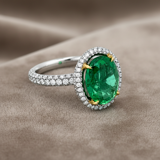 4.91 Total CT Natura Ovall Colombian Emerald & Diamond Ring PLAT Setting GIA.