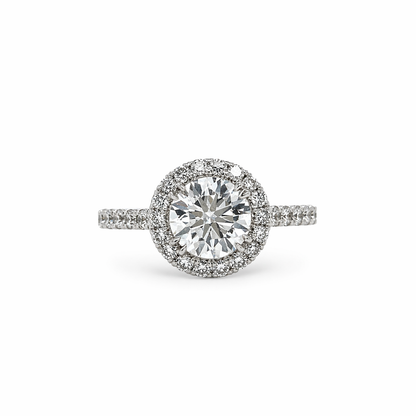 "ENGR02907" 1.21 Carat Round Diamond with Petite Halo and Micropave in 18K White Gold