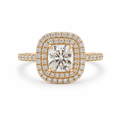 "ENGR03389" Diamond Double HaloHand Set Pave Engagement Ring in Yellow Gold