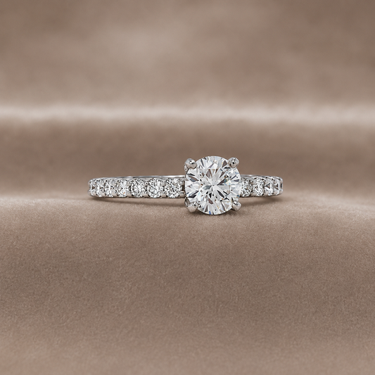 "ENGR01601" 1.38 Carat Round Diamond Classic Style Engagement Ring with Diamond Band in Platinum