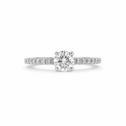 "ENGR03232" 0.73 Carat Round Diamond with Hidden Halo Pavé Style Engagement Ring in 18K White Gold