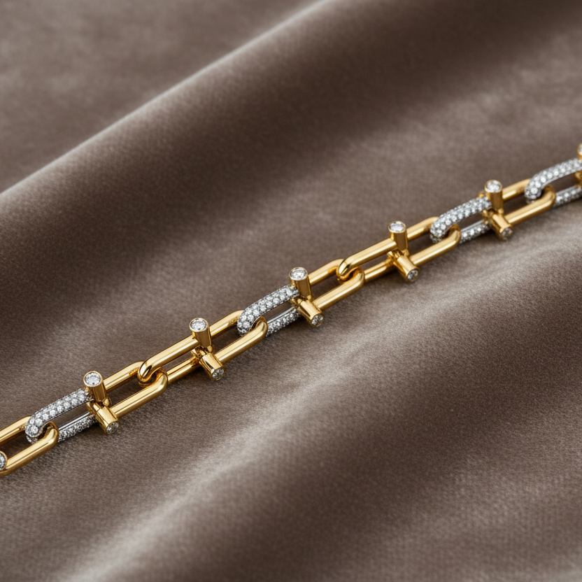 Monaco Pave Diamond Link Bracelet~ 18K Yellow Gold 4.71 carats