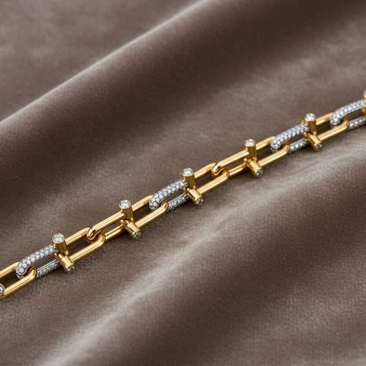 Monaco Pave Diamond Link Bracelet~ 18K Yellow Gold 4.71 carats