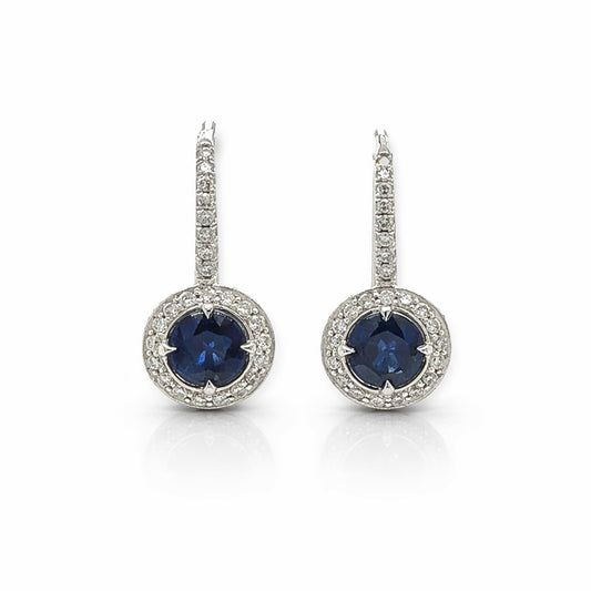 1.20 Total Carat Sapphire and Diamond Drop Earrings in 18K White Gold