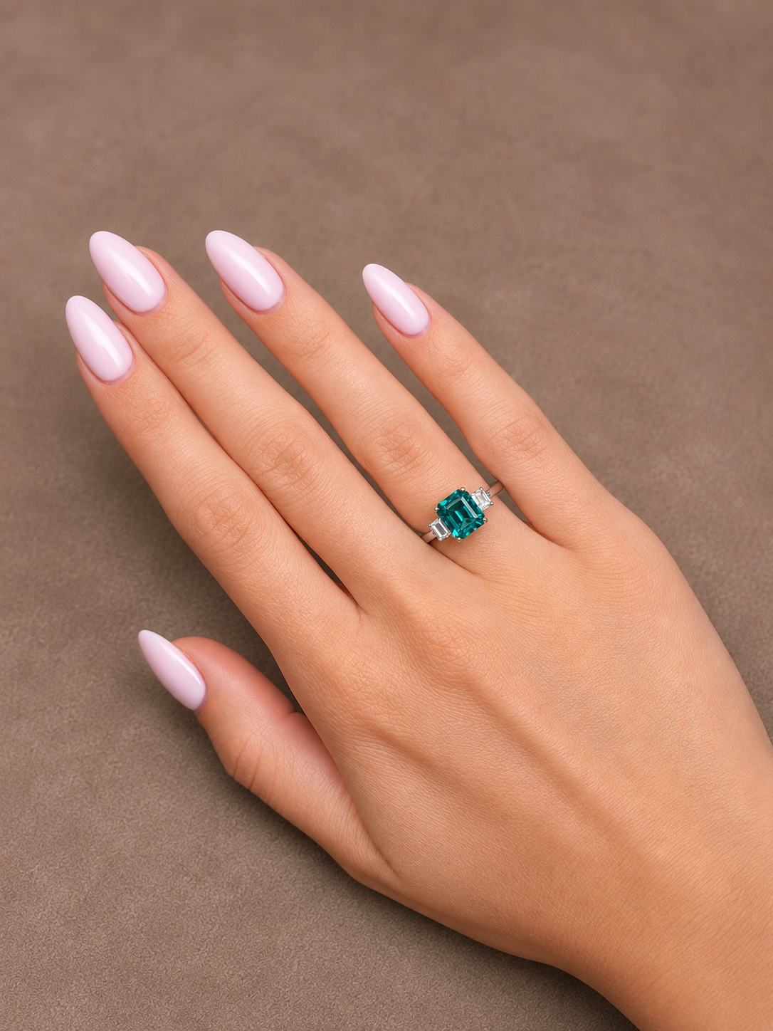 Natural Three Stone Emerald Cut-Emerald & Trillion Side Stones RINGS1122~ 1.53 carats