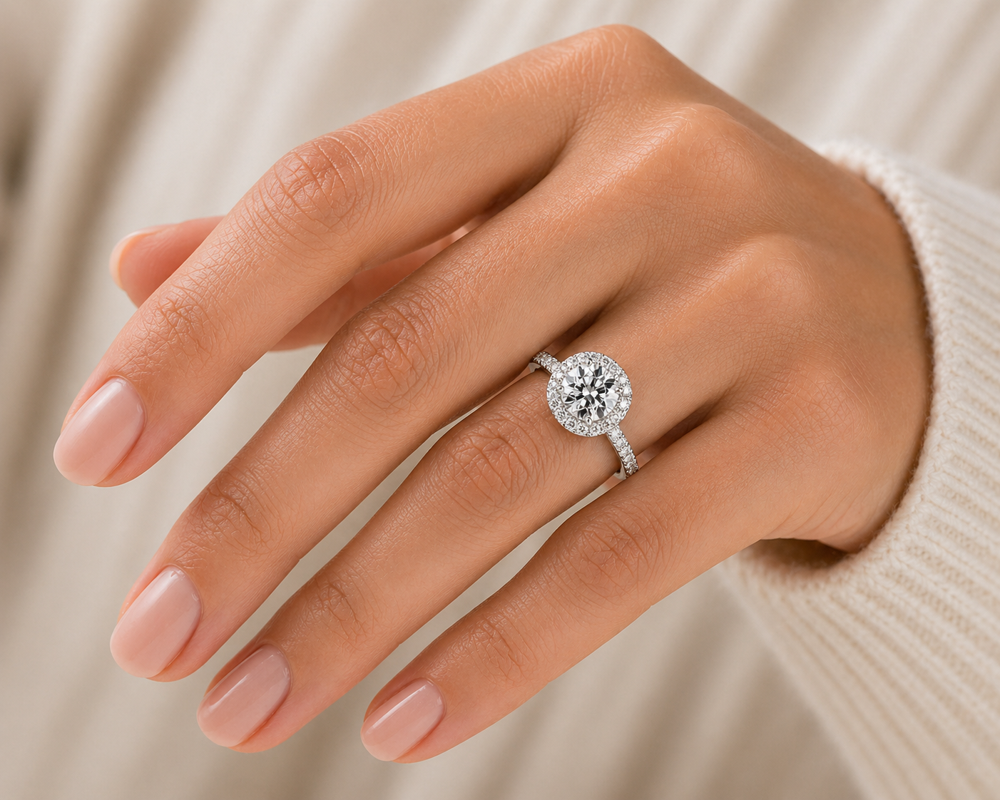 "ENGR03112" Round Cut Pave Halo Diamond Engagement Ring