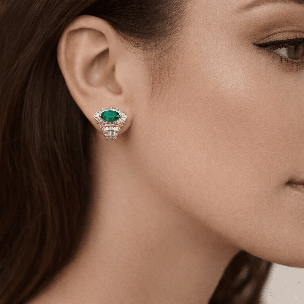 5.10 Total Carat 18K Yellow Gold Diamond & Colombian Marquise Emerald Earrings