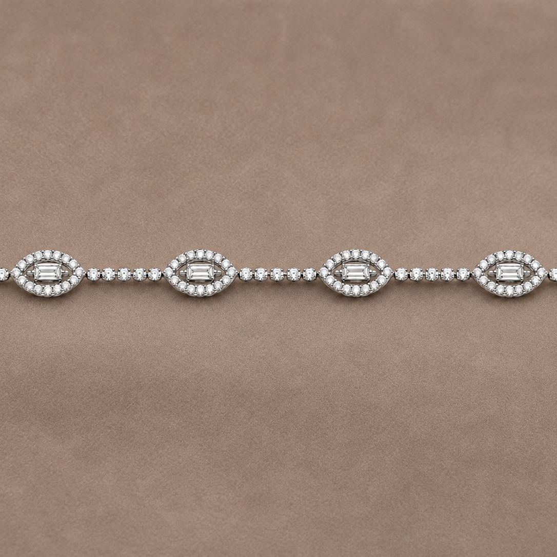 Natural Diamond Marquise Halo Tennis Bracelet BRAC10197~ 2.35 carats 18K White Gold