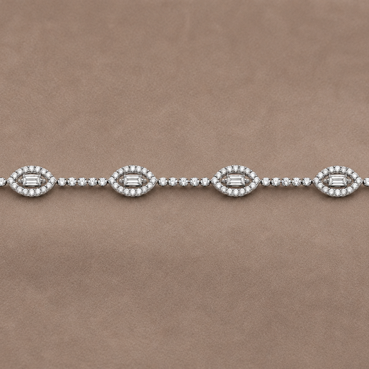 Natural Diamond Marquise Halo Tennis Bracelet BRAC10197~ 2.35 carats 18K White Gold
