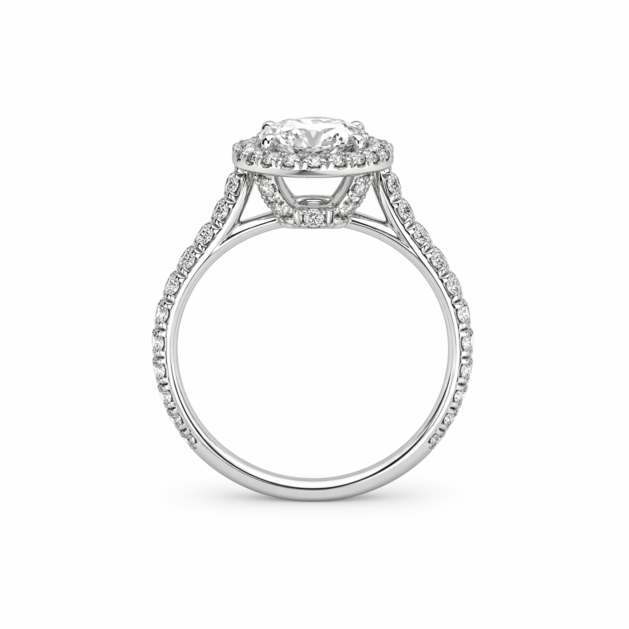 "ENGR02907" 1.21 Carat Round Diamond with Petite Halo and Micropave in 18K White Gold
