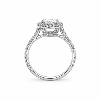 "ENGR02907" 1.21 Carat Round Diamond with Petite Halo and Micropave in 18K White Gold