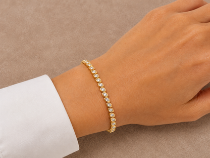 Natural Diamond Marquise Cut Bezel Set Tennis Bracelet BRAC10117~ 3.95 carats 18K Yellow Gold